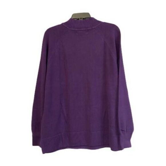 Karen Scott Cotton Cable-Knit Mock-Neck Sweater Purple Dynasty PP - Picture 3 of 3